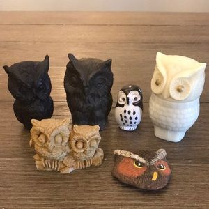 Vintage owl figurine knickknacks 6 pieces Avon pottery magnet statues